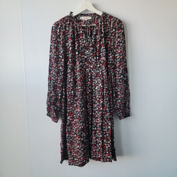 Loft women's Heart print Tie Neck Swing Dress size M long sleeve mini - Picture 1 of 8